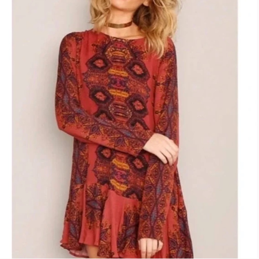 Free People Women's Medium Smooth Talker Tunic Dress,  Rust, Size Med